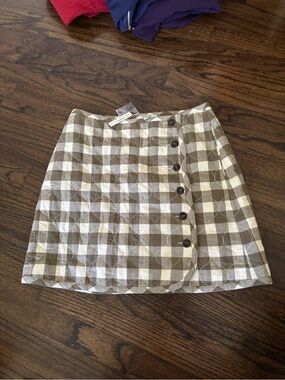 Madewell Olive & White Button-Front A-Line Mini Skirt
